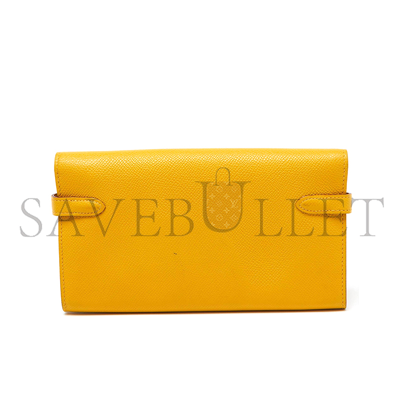 H**me5 jaune epsom leather kelly longue wallet palladium hardware (20*12*2cm)